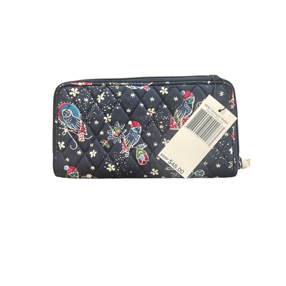 Vera Bradley NWT RFID Georgia Zip Around Wallet Holiday Owls(MSRP $48)8 x 4.5 in - Picture 3 of 7